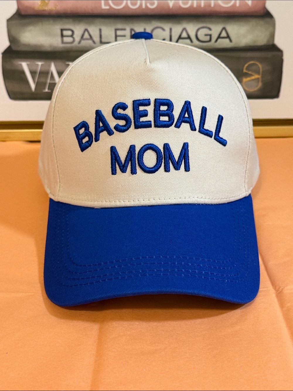 Zenana White and Blue 'BASEBALL MOM' Embroidered Cap